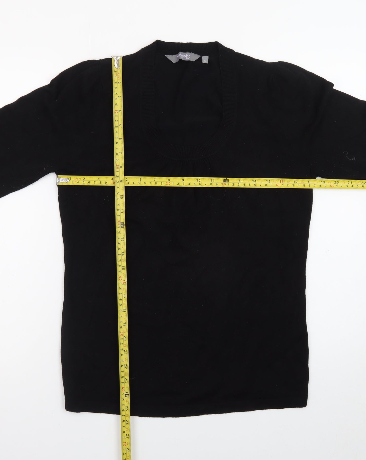 New Look Women Black Size 14 3/4 Sleeve Scoop Neck Knit Jumper