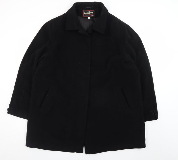 David Barry Men's Black Wool Blend Overcoat Size 44 Regular Fit