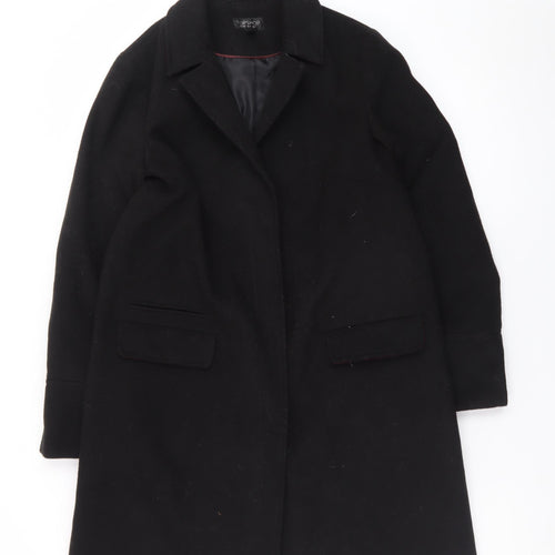 Topshop Women's Black Wool Blend Mid-Length Overcoat UK 8