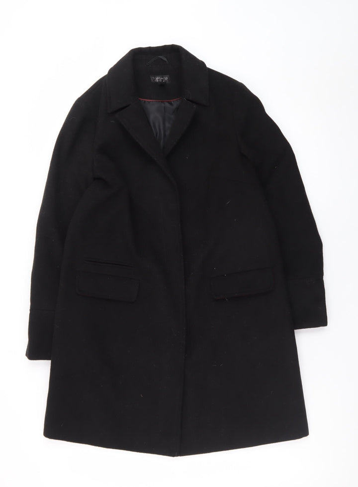Topshop Women's Black Wool Blend Mid-Length Overcoat UK 8
