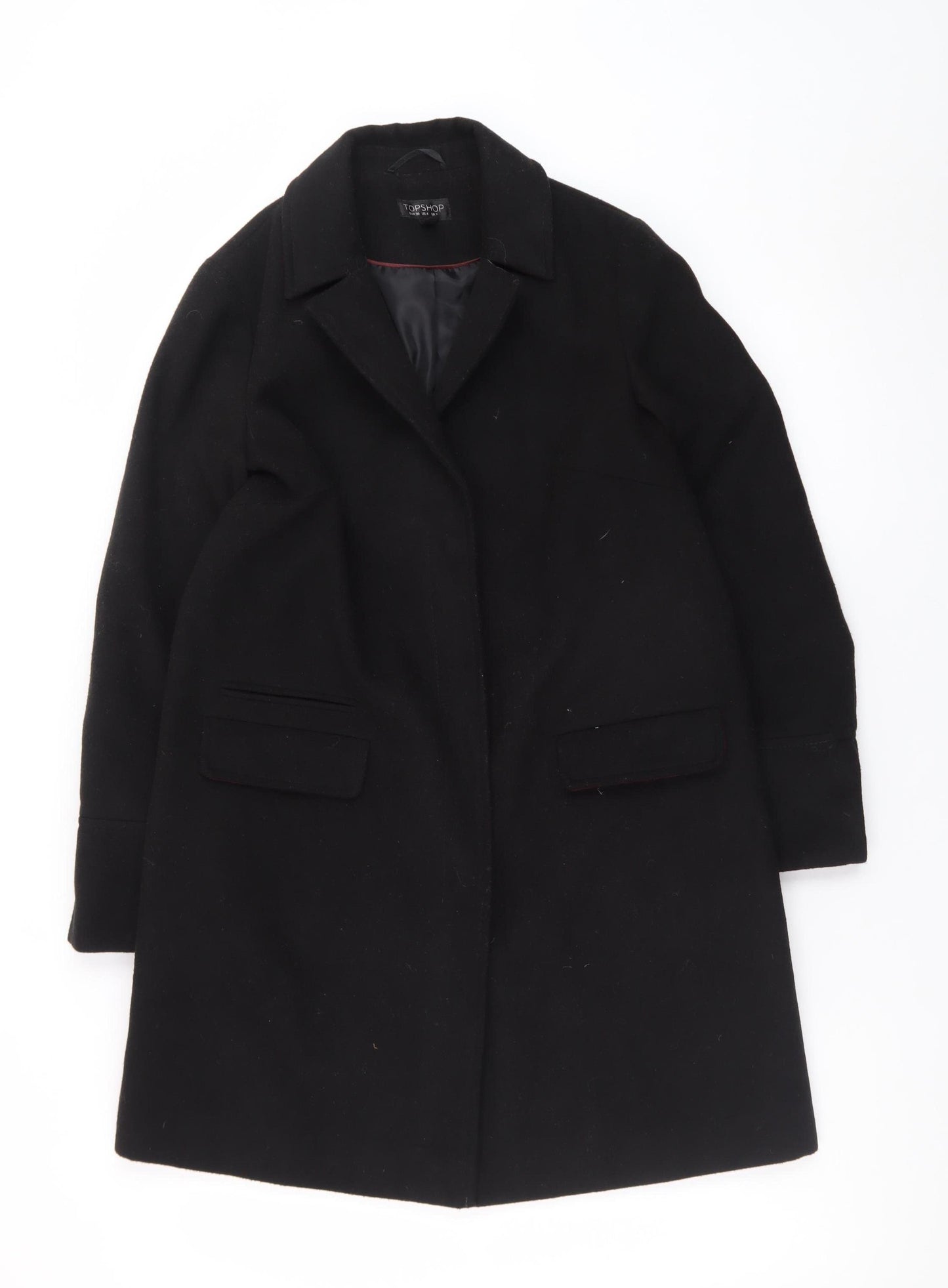 Topshop Women's Black Wool Blend Mid-Length Overcoat UK 8