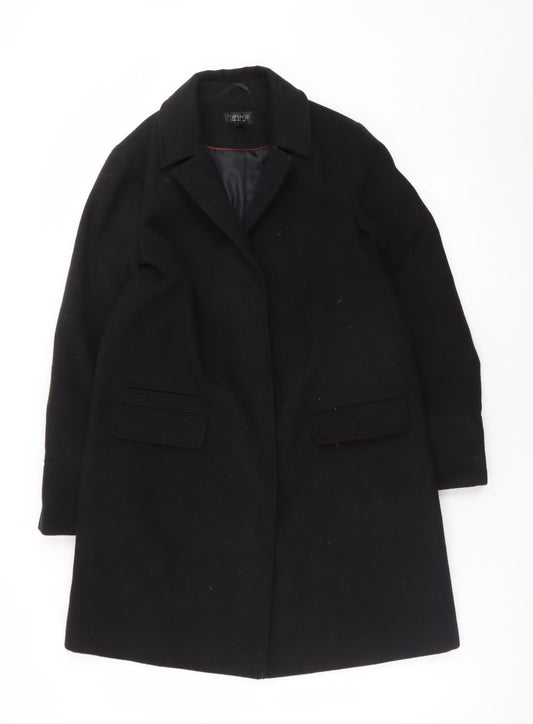 Topshop Women's Black Wool Blend Mid-Length Overcoat UK 8