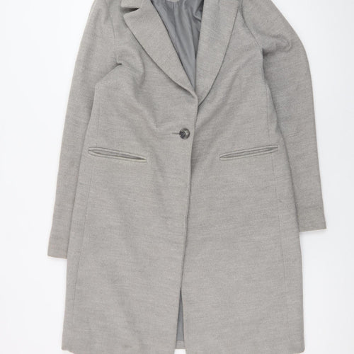 New Look Women Grey Mid-Length Overcoat Size 10 Lined Button Front