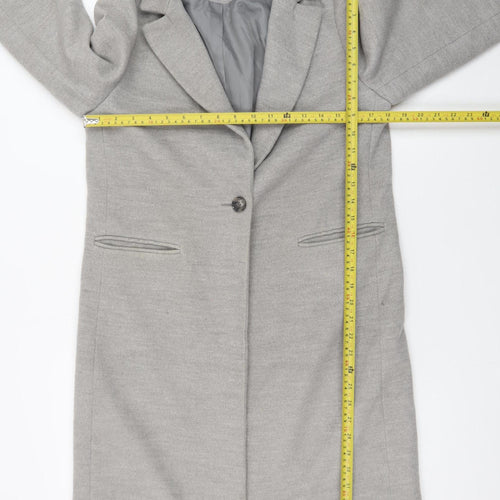 New Look Women Grey Mid-Length Overcoat Size 10 Lined Button Front