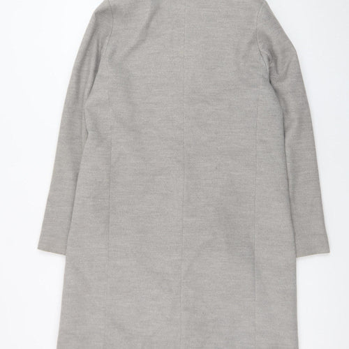New Look Women Grey Mid-Length Overcoat Size 10 Lined Button Front