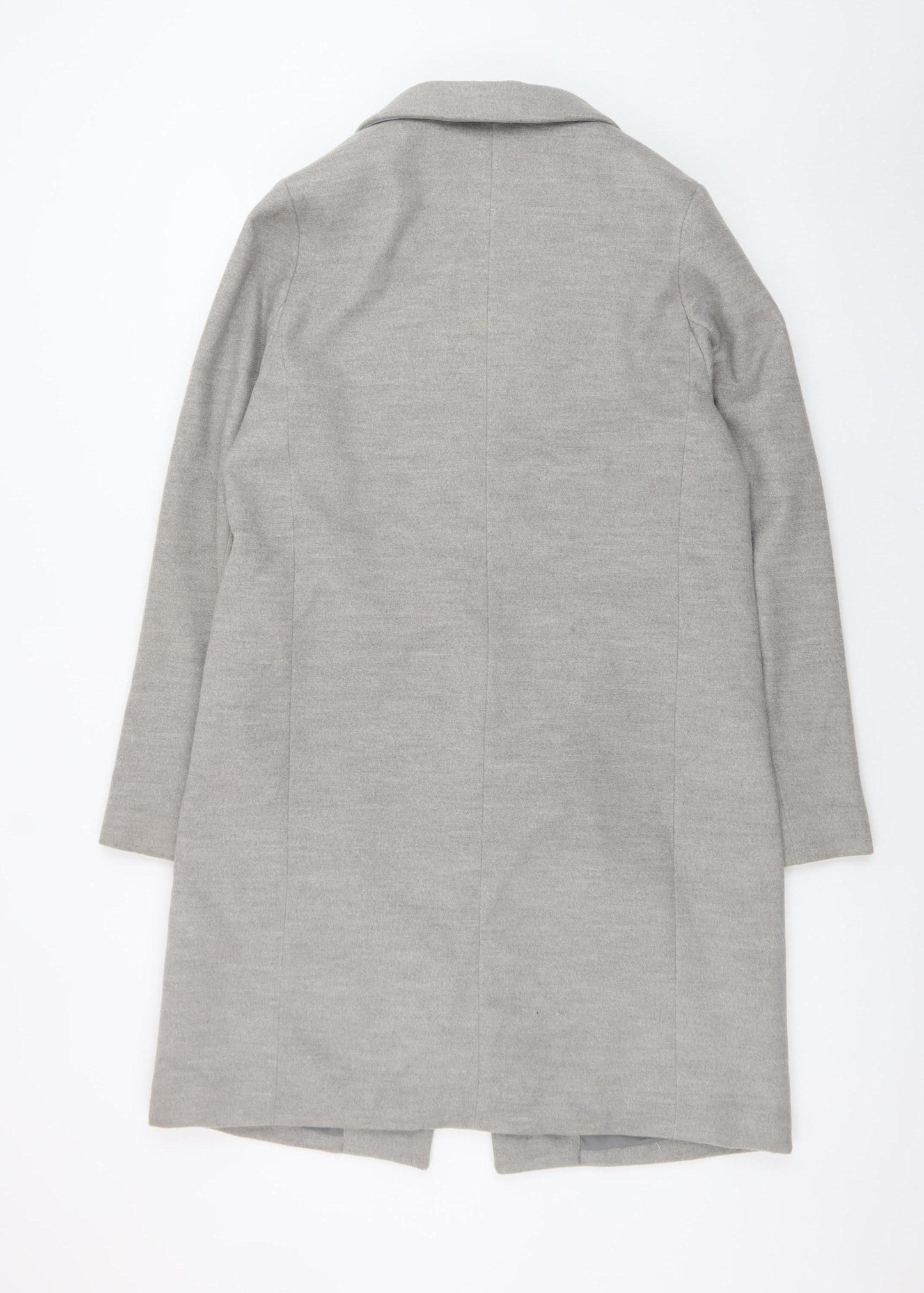 New Look Women Grey Mid-Length Overcoat Size 10 Lined Button Front