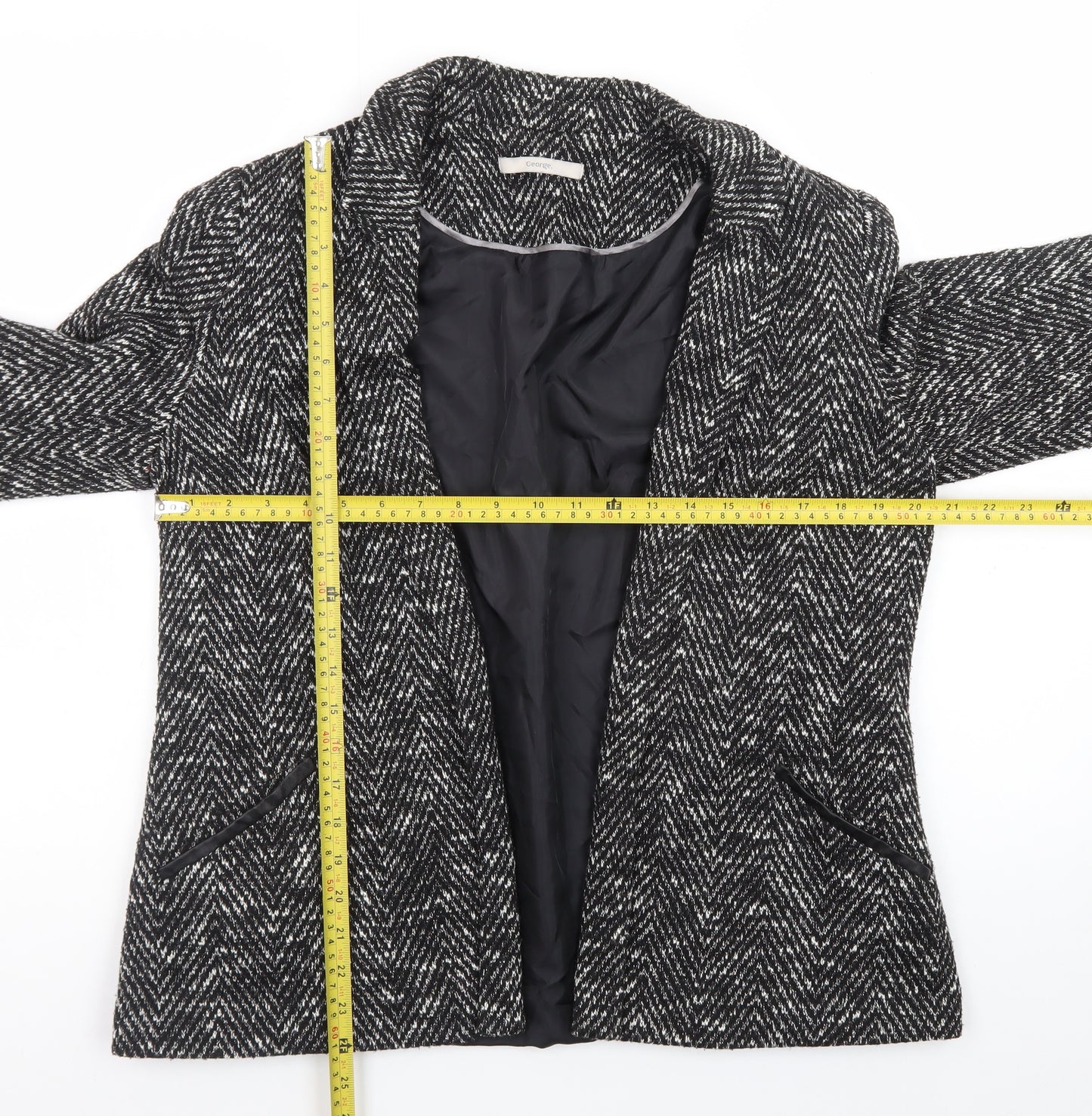 George Women’s Black Herringbone Tweed Blazer Size 14 Workwear Jacket