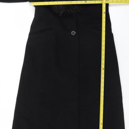 Yessica Womens Black Wool Cashmere Long Overcoat with Faux Fur Collar Size 12