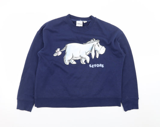 Disney Women Navy Blue Eeyore Sweatshirt Size S 10/12 Crew Neck