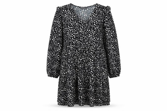 Front view of Primark Women's Black Animal Print Skater Dress, size 12