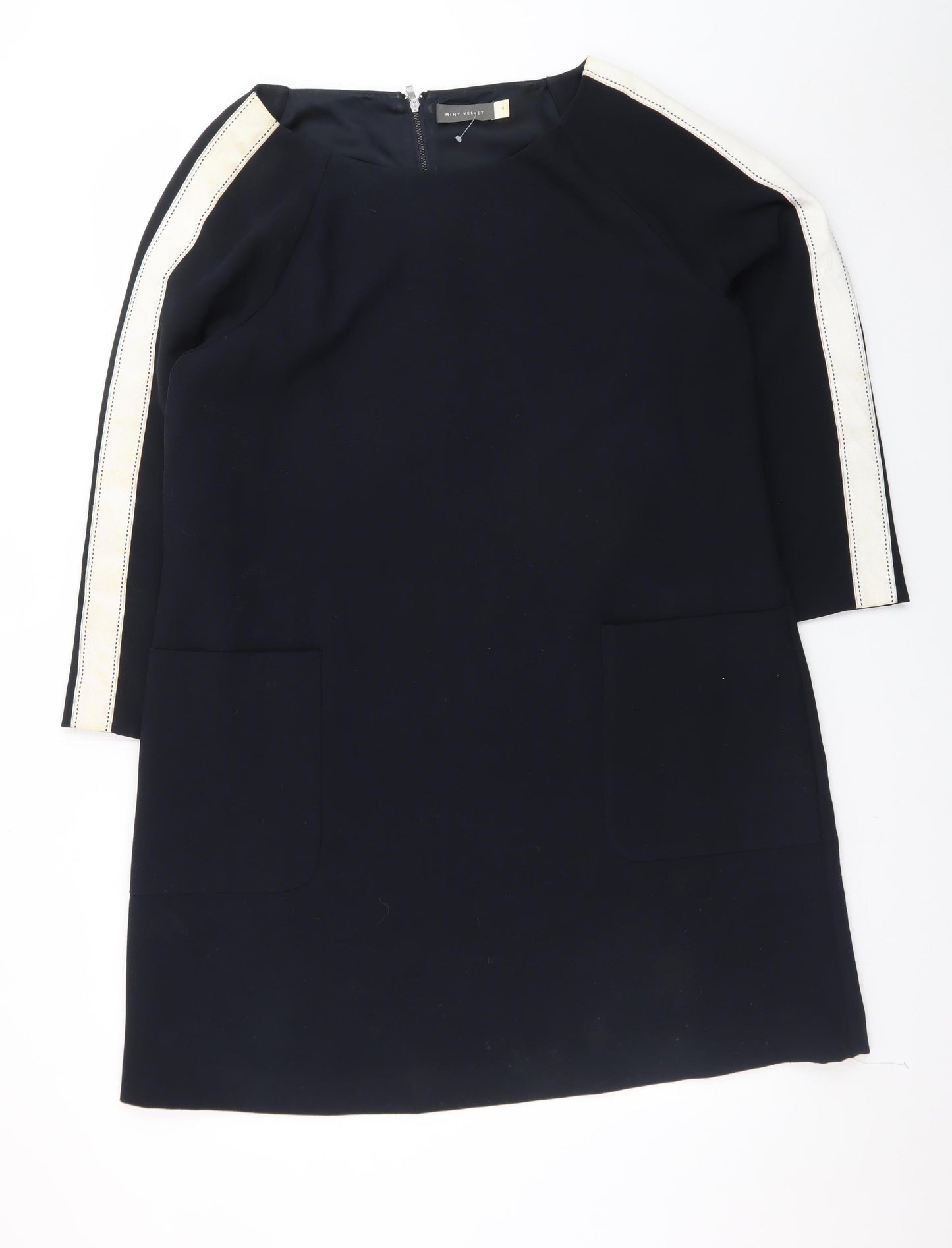 Mint Velvet Women Black Shift Dress Size 18 3/4 Sleeve Knee Length