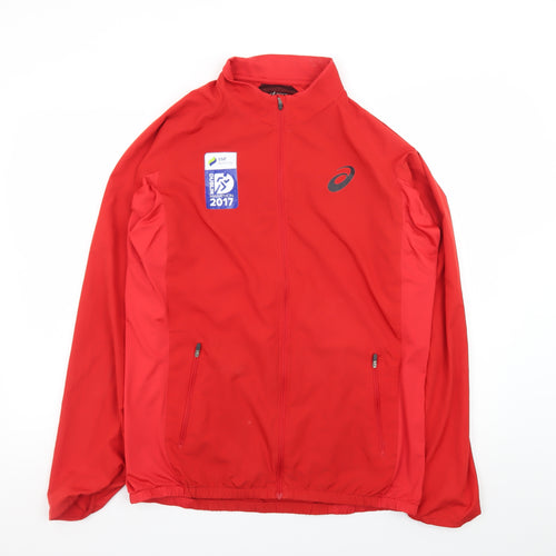 Asics Men's Red Windbreaker Running Jacket L Marathon 2017 Lightweight
