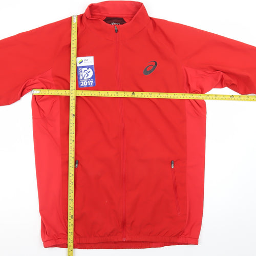 Asics Men's Red Windbreaker Running Jacket L Marathon 2017 Lightweight