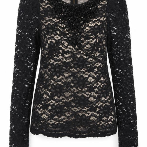 Bastyan Women Black Size 10 Lace Beaded Sheath Dress