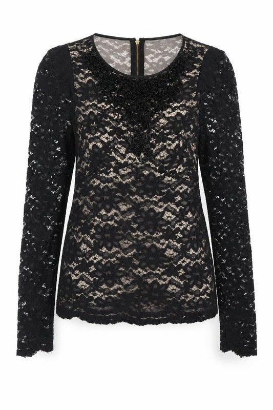 Front view of Bastyan Women Black, size 10, Lace Beaded Sheath Dress