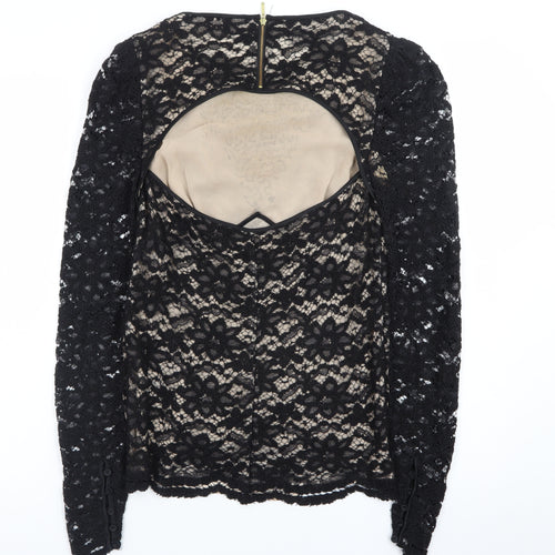 Bastyan Women Black Size 10 Lace Beaded Sheath Dress