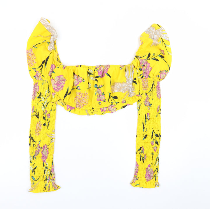 PrettyLittleThing Women’s Yellow Floral Cropped Blouse UK 12
