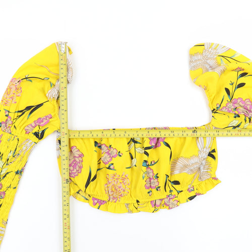 PrettyLittleThing Women’s Yellow Floral Cropped Blouse UK 12