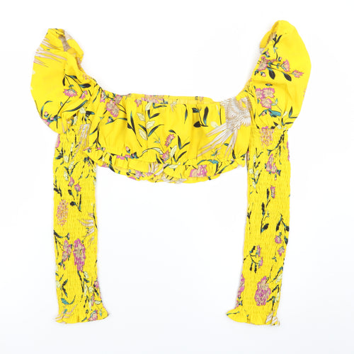 PrettyLittleThing Women’s Yellow Floral Cropped Blouse UK 12