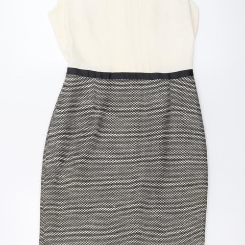 Hobbs Women Ivory Black Sheath Dress Size 8 Sleeveless Workwear