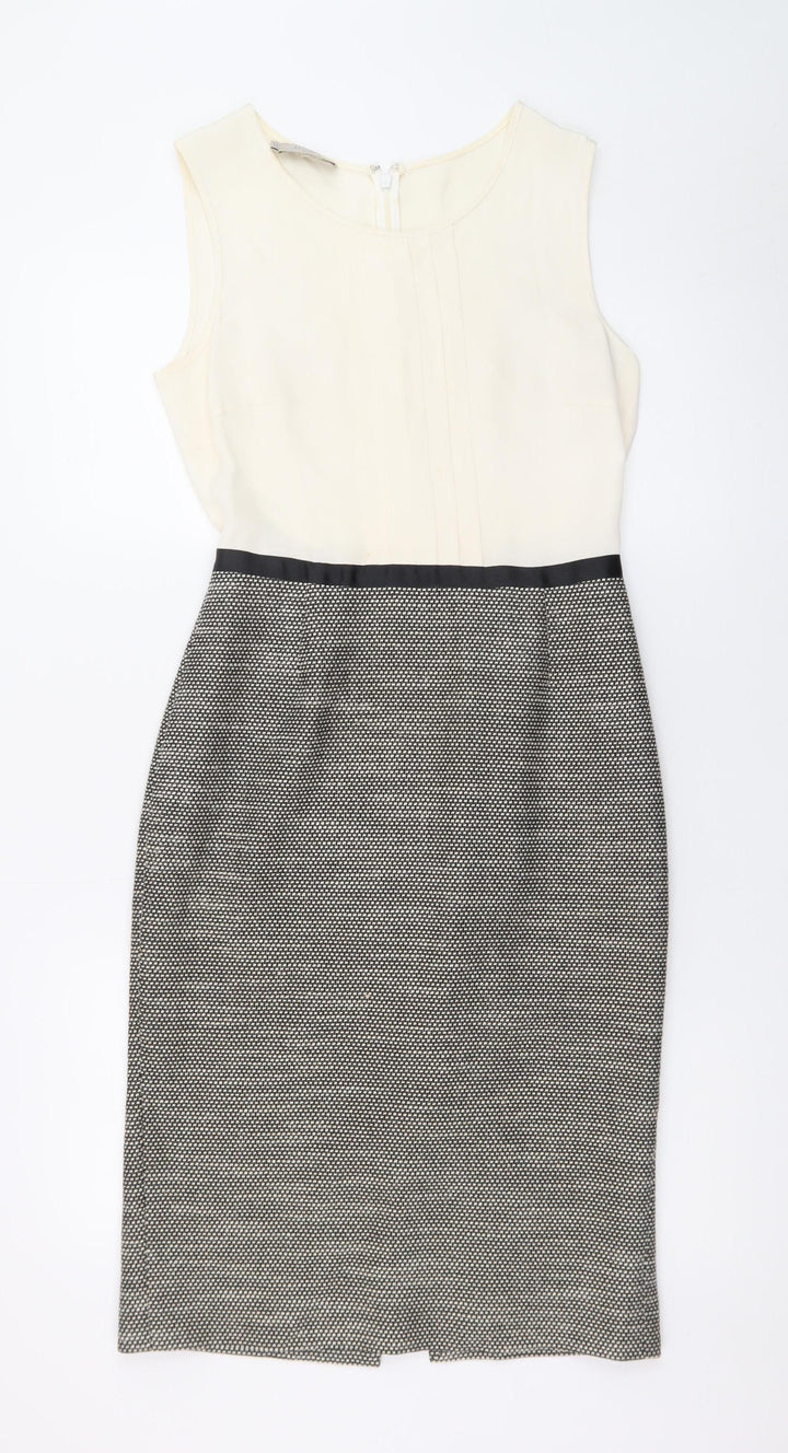 Hobbs Women Ivory Black Sheath Dress Size 8 Sleeveless Workwear