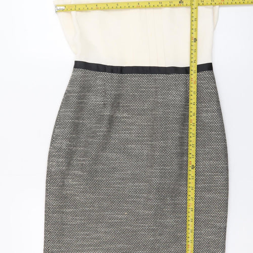 Hobbs Women Ivory Black Sheath Dress Size 8 Sleeveless Workwear