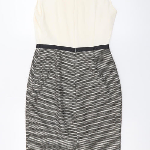 Hobbs Women Ivory Black Sheath Dress Size 8 Sleeveless Workwear