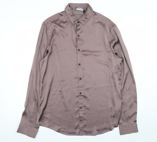 ASOS DESIGN Women’s Brown Satin Button-Up Shirt Size M