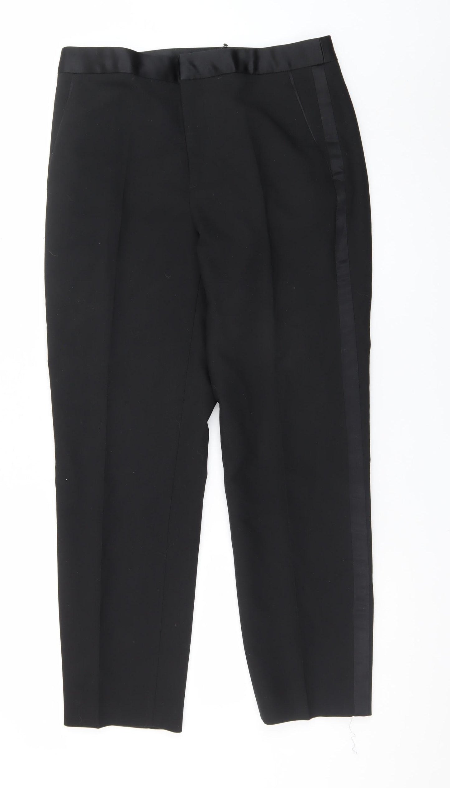 Zara Womens Black Slim Fit Satin Trim Dress Pants Size L
