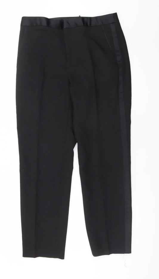 Zara Womens Black Slim Fit Satin Trim Dress Pants Size L