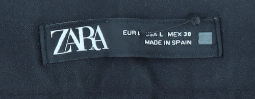Zara Womens Black Slim Fit Satin Trim Dress Pants Size L