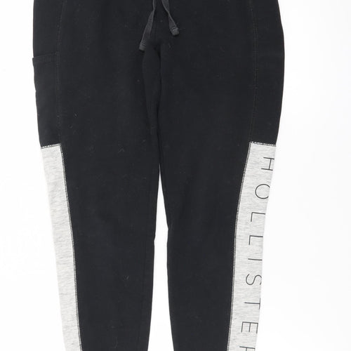 Hollister Mens Black Jogger Trousers M Elastic Waist Logo Fleece