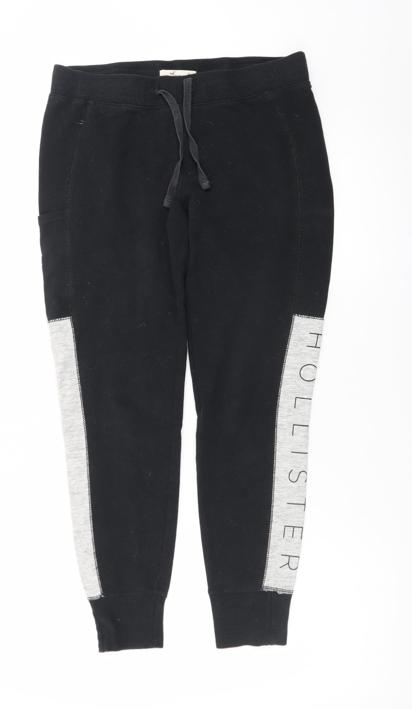 Hollister Mens Black Jogger Trousers M Elastic Waist Logo Fleece
