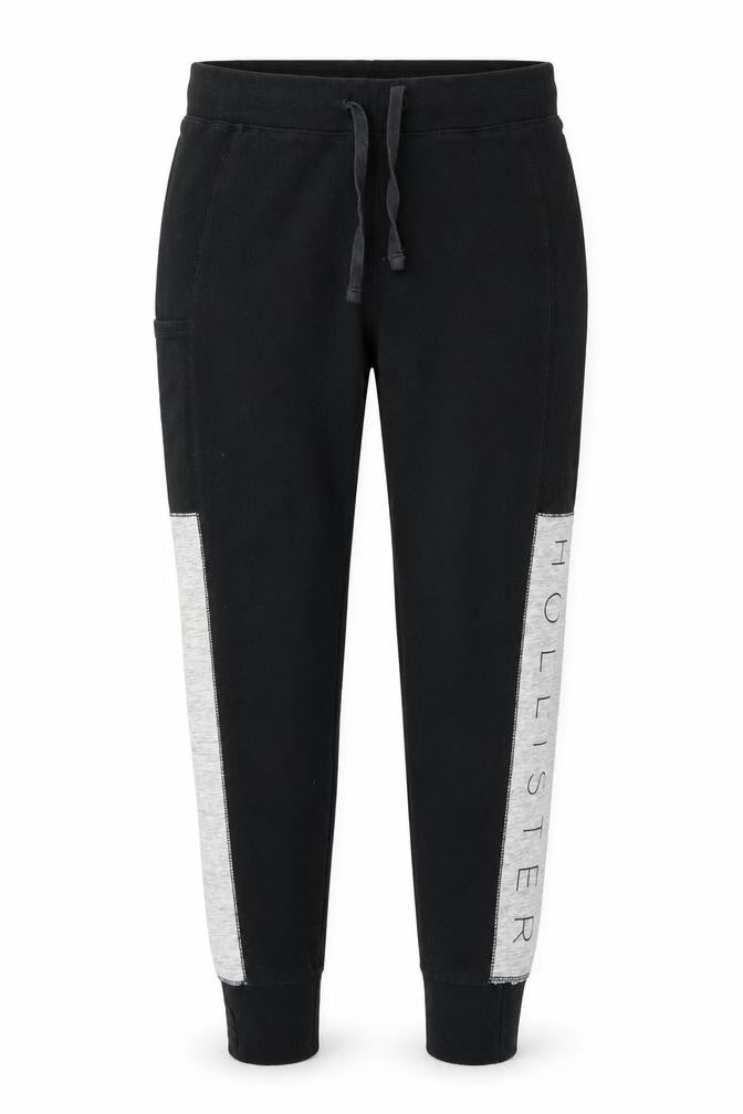 Hollister Mens Black Jogger Trousers M Elastic Waist Logo Fleece