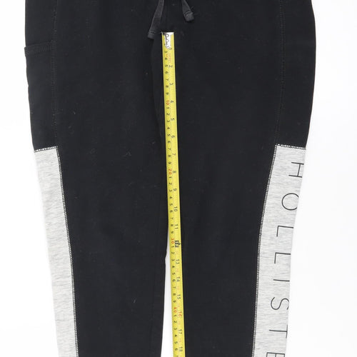 Hollister Mens Black Jogger Trousers M Elastic Waist Logo Fleece