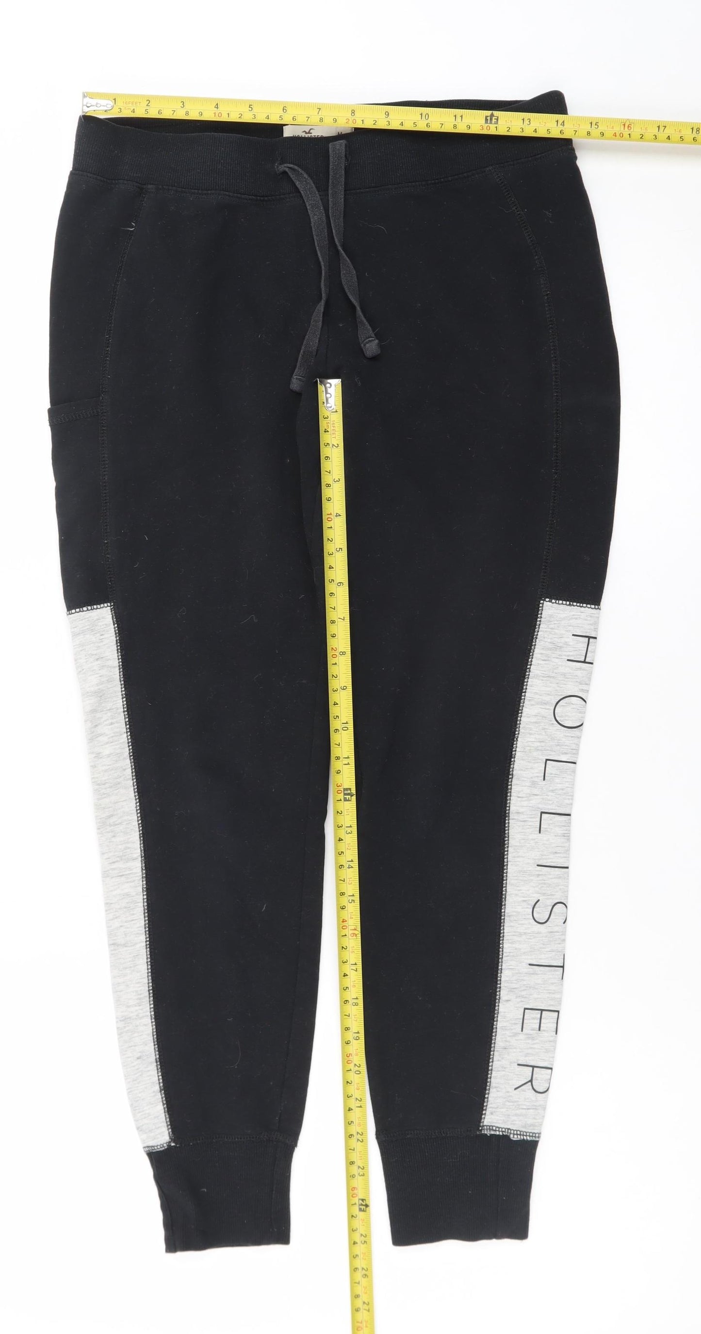 Hollister Mens Black Jogger Trousers M Elastic Waist Logo Fleece