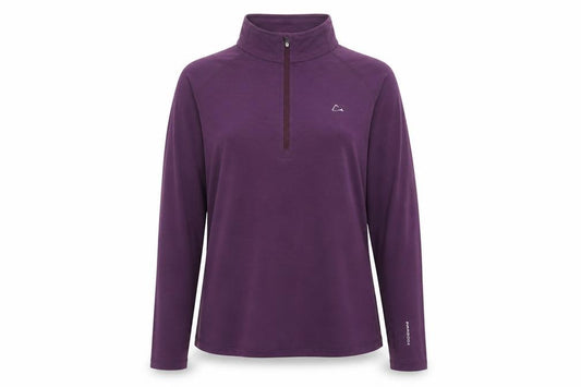 Front view of Paradox Women's Purple Long Sleeve Merino Wool Zip Top, size L