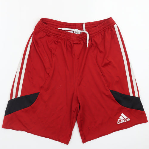 Adidas Boys Red Athletic Shorts Size 164 YXL Elastic Waist Sportswear