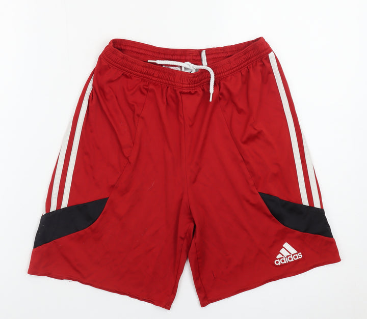 Adidas Boys Red Athletic Shorts Size 164 YXL Elastic Waist Sportswear