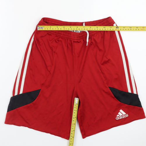 Adidas Boys Red Athletic Shorts Size 164 YXL Elastic Waist Sportswear
