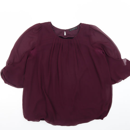 Dunnes Stores Women’s Purple Chiffon 3/4 Sleeve Pleated Tunic Blouse Size 10