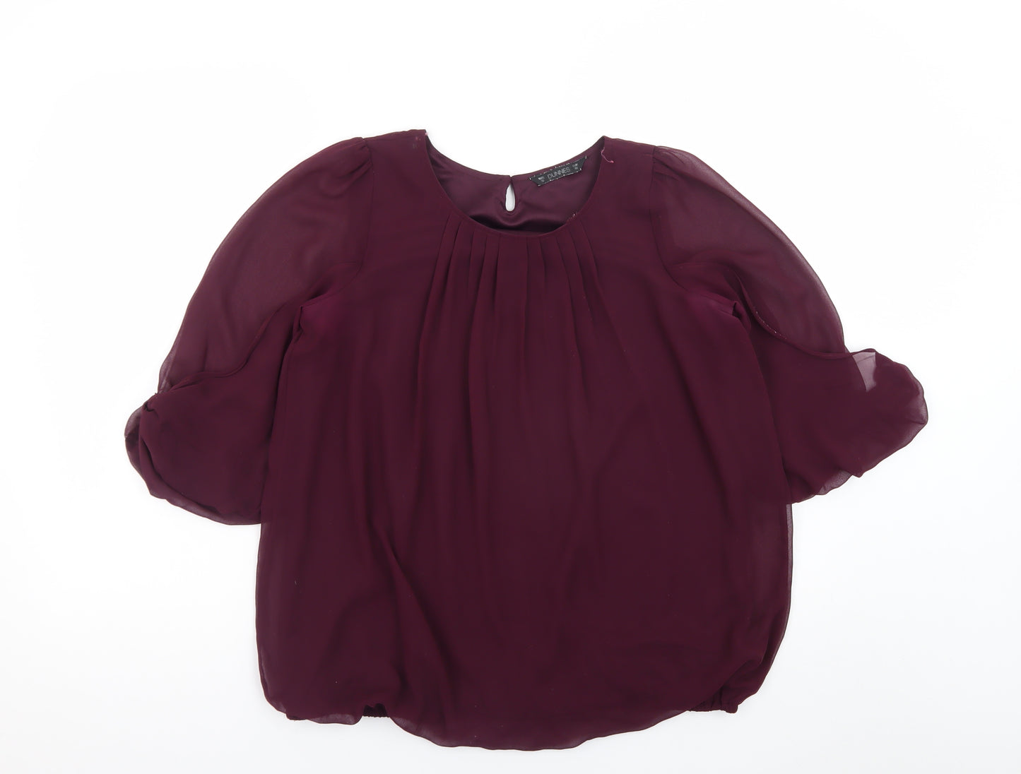 Dunnes Stores Women’s Purple Chiffon 3/4 Sleeve Pleated Tunic Blouse Size 10
