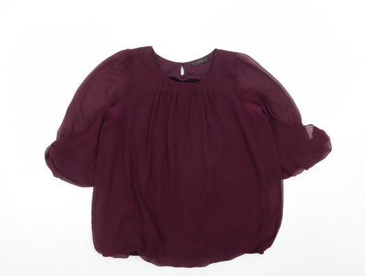 Dunnes Stores Women’s Purple Chiffon 3/4 Sleeve Pleated Tunic Blouse Size 10