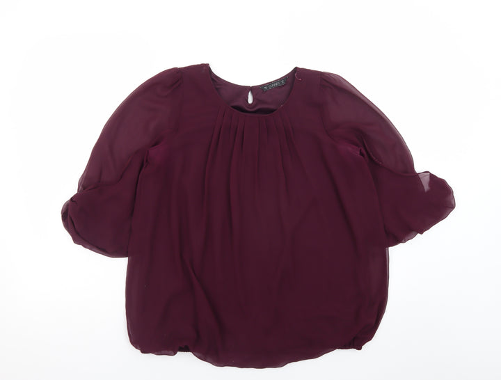 Dunnes Stores Women’s Purple Chiffon 3/4 Sleeve Pleated Tunic Blouse Size 10