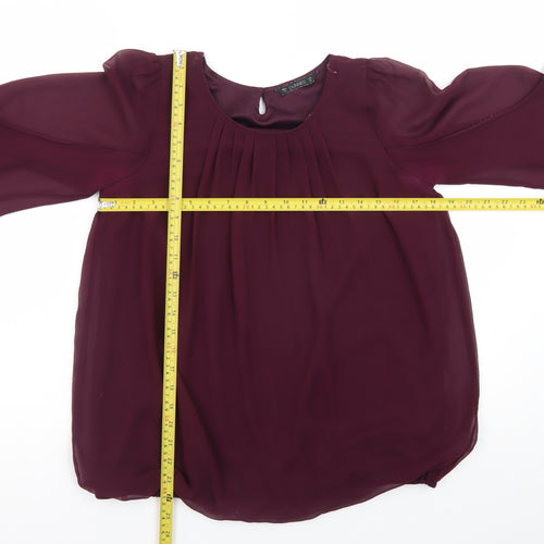 Dunnes Stores Women’s Purple Chiffon 3/4 Sleeve Pleated Tunic Blouse Size 10