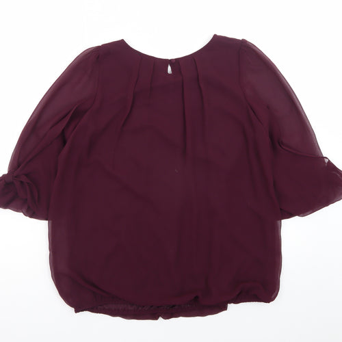 Dunnes Stores Women’s Purple Chiffon 3/4 Sleeve Pleated Tunic Blouse Size 10
