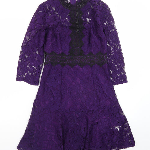Little Mistress Women's Purple Lace Fit & Flare Dress UK 6 Petite