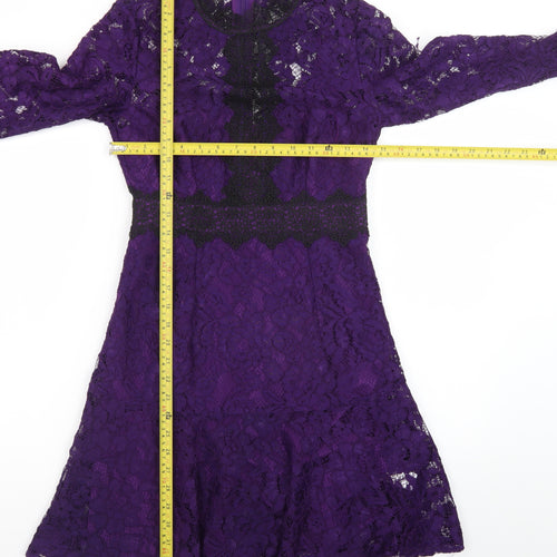 Little Mistress Women's Purple Lace Fit & Flare Dress UK 6 Petite