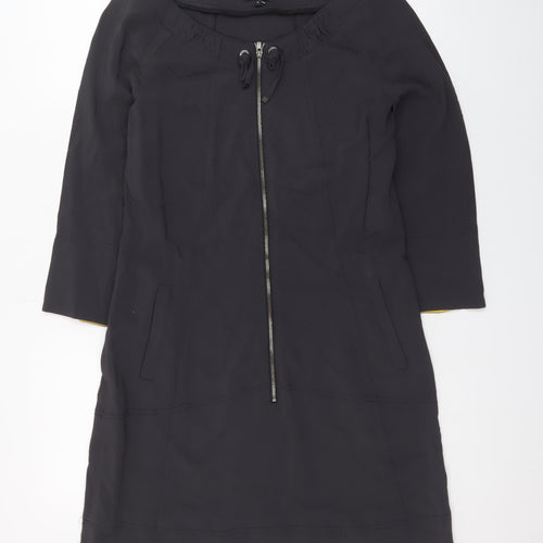 Claudia Sträter Women Black Viscose Shift Dress Size 8 3/4 Sleeve Zip Detail