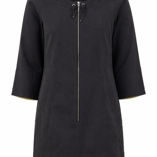 Claudia Sträter Women Black Viscose Shift Dress Size 8 3/4 Sleeve Zip Detail